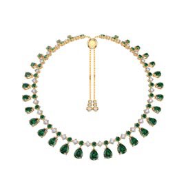 Princess Graduated Pear Drop Emerald and White Sapphire 18ct Gold Vermeil Choker Tennis Necklace