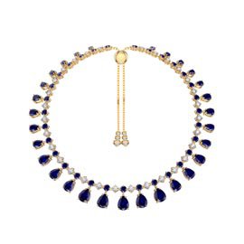 Princess Graduated Pear Drop Blue and White Sapphire 18ct Gold Vermeil Choker Tennis Necklace