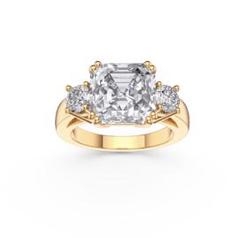 Princess 3ct Moissanite Asscher Cut 18ct Yellow Gold Three Stone Engagement Ring
