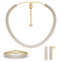 Three Row White Sapphire 18ct Gold Vermeil Jewellery Set