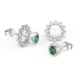 Infinity Emerald 18ct White Gold Stud Diamond Starburst Earrings Halo Jacket Set