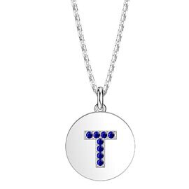 Charmisma Sapphire Pave Platinum plated Silver Alphabet Pendant T