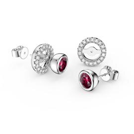 Infinity Ruby and Moissanite 18ct White Gold Stud Earrings Halo Jacket Set