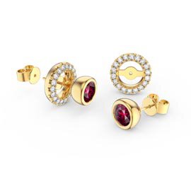 Infinity Ruby and White Sapphire 9ct Yellow Gold Stud Earrings Halo Jacket Set