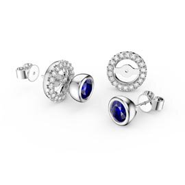 Infinity Sapphire Platinum plated Silver Stud Earrings Halo Jacket Set
