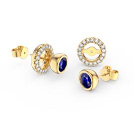 Infinity Sapphire and Moissanite 18ct Yellow Gold Stud Earrings Halo Jacket Set