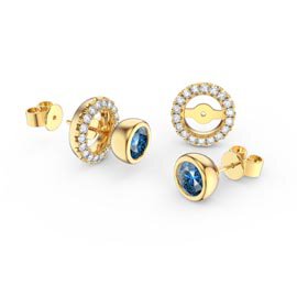 Infinity Blue Topaz 18ct Gold Vermeil Stud Earrings Halo Jacket Set