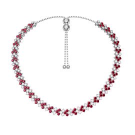 Eternity Three Row Ruby Platinum plated Silver Adjustable Choker Tennis Necklace