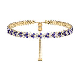 Eternity Three Row Sapphire and Diamond CZ 18ct Gold plated Silver Adjustable Choker Tennis Necklace