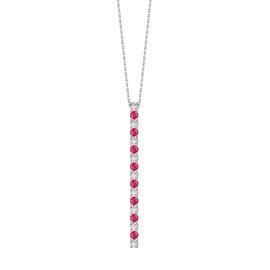 Eternity Ruby and White Sapphire Platinum Plated Silver Line Drop Pendant Necklace