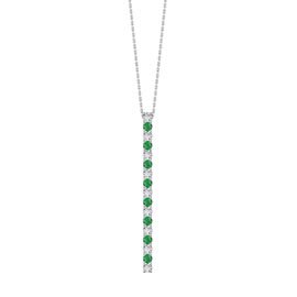 Eternity Emerald and White Sapphire Platinum Plated Silver Line Drop Pendant Necklace