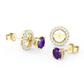 Fusion 1ct Amethyst 18ct Yellow Gold Vermeil Stud Earrings Halo Jacket Set