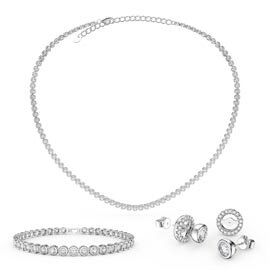 Infinity White Sapphire Platinum plated Silver Jewellery Set