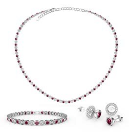 Infinity Ruby and White Sapphire Platinum plated Silver Jewellery Set