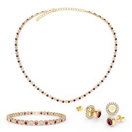Infinity Ruby and Diamond CZ 18ct Gold plated Silver Jewellery Set