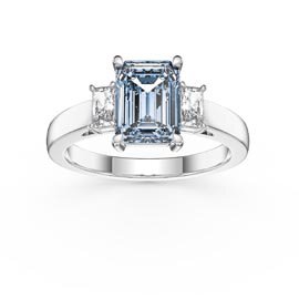 Princess 1.5ct Emerald Cut Aquamarine 9ct White Gold Moissanite Three Stone Engagement Ring