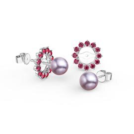 Venus Lilac Pearl Platinum plated Silver Stud Ruby Earrings Halo Jacket Set