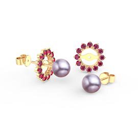 Venus Lilac Pearl 18ct Gold Vermeil Stud Ruby Earrings Halo Jacket Set