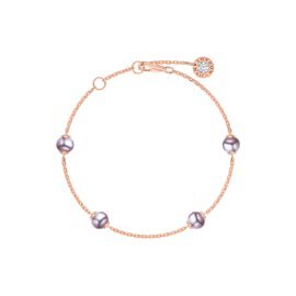 Lilac Pearl and Diamond By the Yard 18ct Rose Gold Bracelet