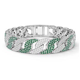 Infinity Emerald and White Sapphire Platinum plated Silver Pave Link Bracelet