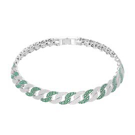 Infinity Emerald and White Sapphire Platinum plated Silver Pave Link Choker Necklace