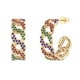 Infinity Rainbow 18ct Gold Vermeil Pave Link Hoop Earrings