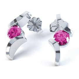 Combinations Pink Sapphire Round Rhodium plated Silver Earrings