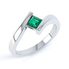 Combinations Emerald Platinum plated Silver Princess Stacking Ring