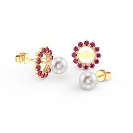 Fusion Pearl 18ct Gold Vermeil Stud Ruby Earrings Halo Jacket Set