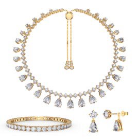 Princess Graduated Pear Drop White Sapphire 18ct Yellow Gold Vermeil Choker Jewellery Set