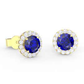 Eternity 1ct Sapphire Moissanite Halo 18ct Yellow Gold Stud Earrings