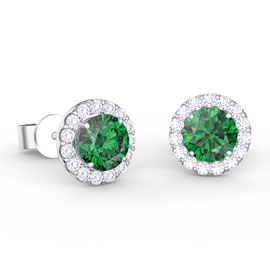 Eternity 1ct Emerald Halo Platinum plated Silver Stud Earrings