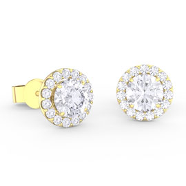 Eternity 1ct White Sapphire Halo 18ct Gold Vermeil Stud Earrings