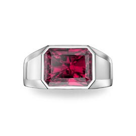 3ct Ruby Emerald cut 18ct White Gold Bezel Signet Ring