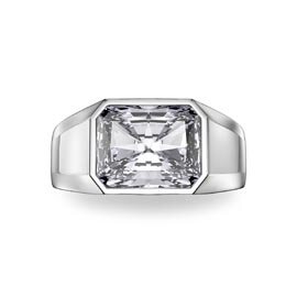 3ct Moissanite Emerald cut 9ct White Gold Bezel Signet Ring