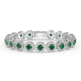 Eternity Emerald CZ Round Halo Platinum plated Silver Tennis Bracelet