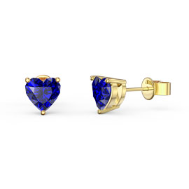 Charmisma 1ct Blue Sapphire Heart 9ct Yellow Gold Stud Earrings