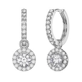 Eternity 1ct White Sapphire Halo Platinum plated Silver Interchangeable Earring Hoop Drop Set