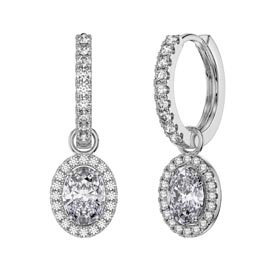 Eternity 1.5ct White Sapphire Oval Halo Platinum plated Silver Interchangeable Hoop Drop Set