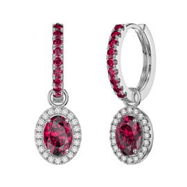 Eternity 1.5ct Ruby Oval Halo Platinum plated Silver Interchangeable Ruby Hoop Drop Set