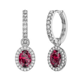 Eternity 1.5ct Ruby Oval Halo Platinum plated Silver Interchangeable Hoop Drop Set