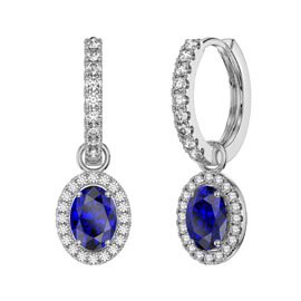 Eternity 1.5ct Sapphire Oval Halo Platinum plated Silver Interchangeable Hoop Drop Set