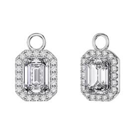 Princess 2ct  White Sapphire Emerald Cut Halo Platinum plated Silver Interchangeable Earring Drops