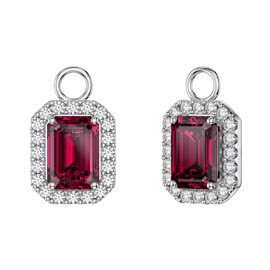 Princess 2ct  Ruby Emerald Cut Halo Platinum plated Silver Interchangeable Earring Drops