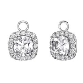 Princess 2ct White Sapphire Cushion Cut Halo Platinum plated Silver Interchangeable Earring Drops