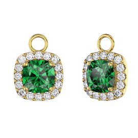 Princess 2ct Emerald Cushion Cut Halo 18ct Gold plated Silver Interchangeable Earring Drops