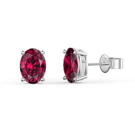 Eternity 1.5ct Oval Ruby Platinum Plated Silver Stud Earrings
