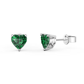 Charmisma 1ct Emerald Heart Platinum Plated Silver Stud Earrings