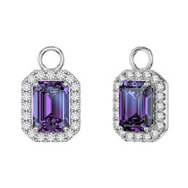 Princess 2ct Amethyst Emerald Cut Halo Platinum plated Silver Interchangeable Earring Drops
