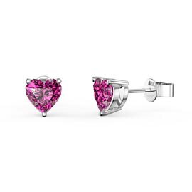 Charmisma 1ct Pink Sapphire Heart Platinum Plated Silver Stud Earrings